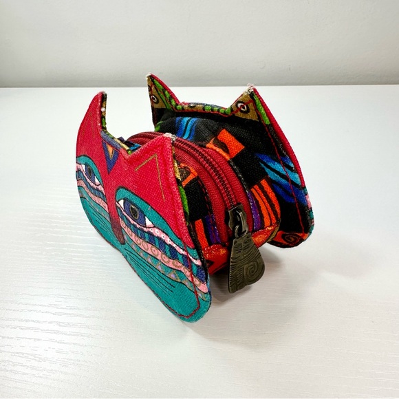 Laurel Burch Canvas Colorful Cat Face Change Purse - Picture 9 of 13